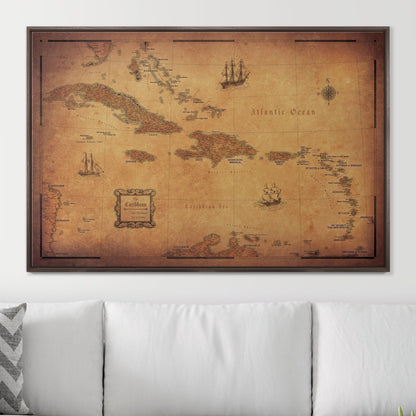 Push Pin Caribbean Map: Golden Aged (Pins Included)