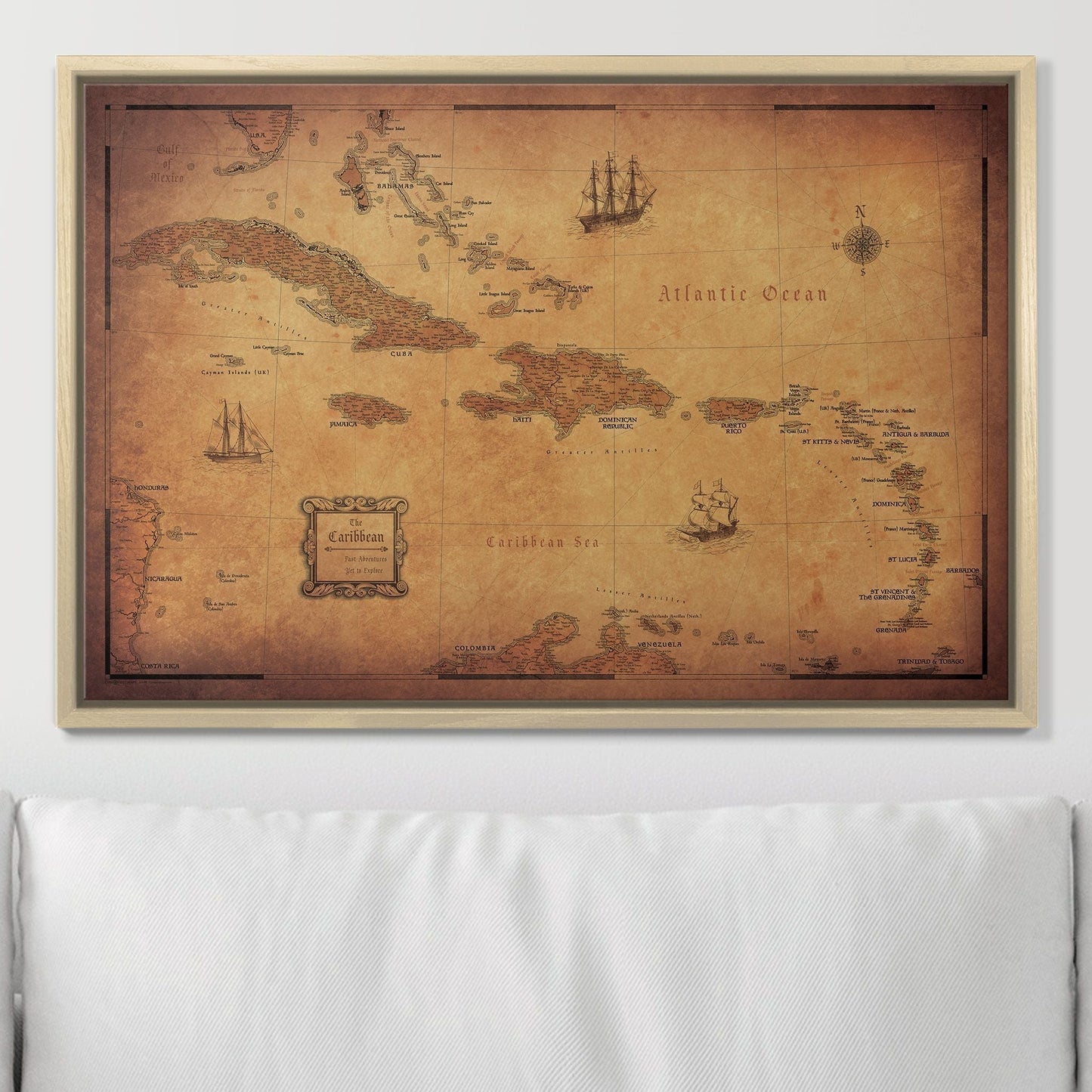 Push Pin Caribbean Map: Golden Aged (Pins Included)