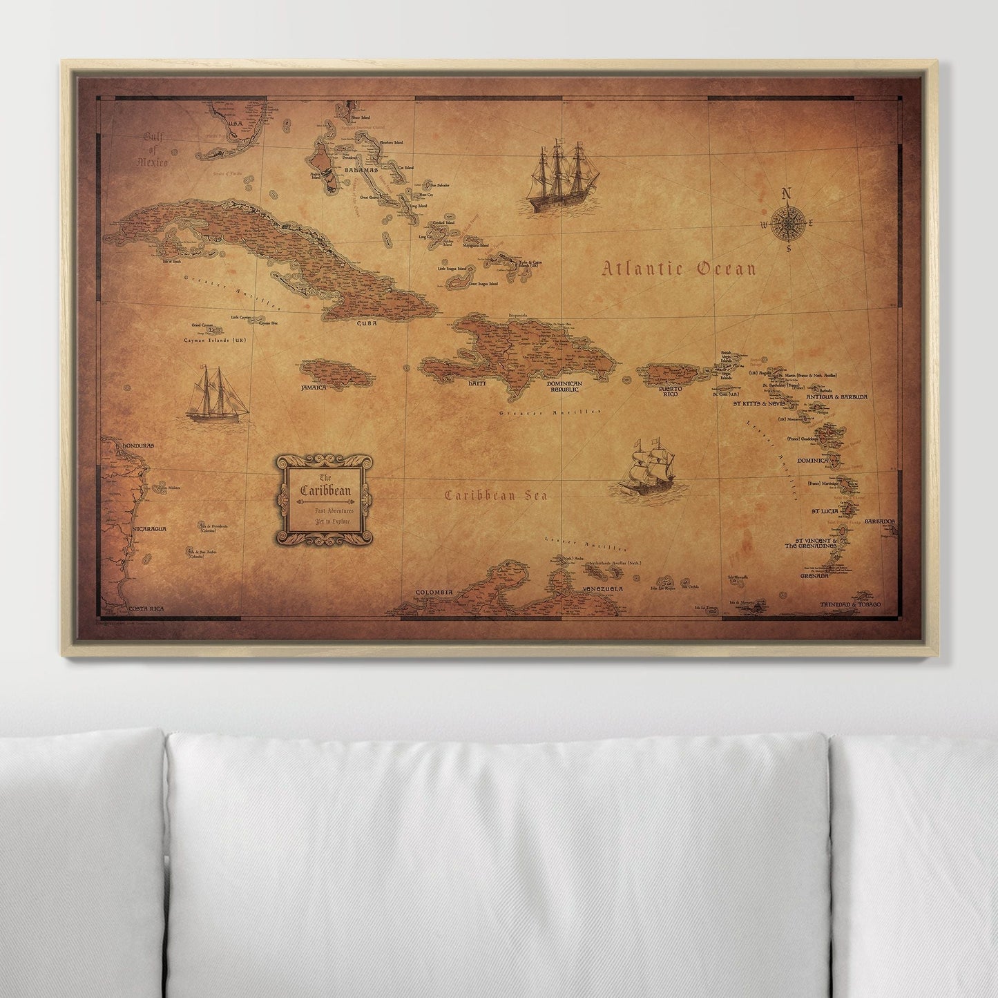 Push Pin Caribbean Map: Golden Aged (Pins Included)