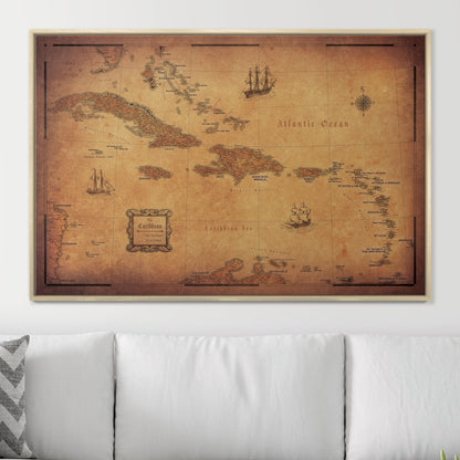 Push Pin Caribbean Map: Golden Aged (Pins Included)