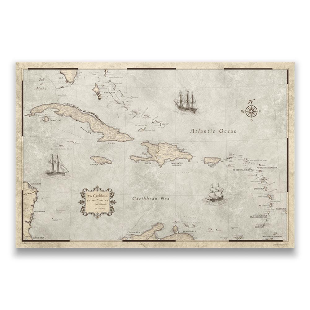 Push Pin Caribbean Map: Rustic Vintage (Pins Included)
