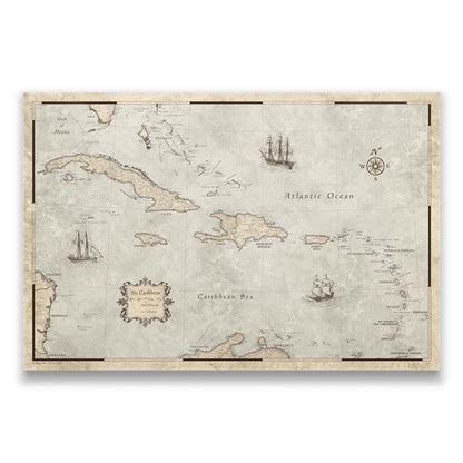 Push Pin Caribbean Map: Rustic Vintage (Pins Included)
