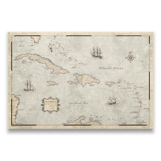 Push Pin Caribbean Map: Rustic Vintage (Pins Included)