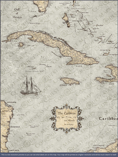 Push Pin Caribbean Map: Rustic Vintage (Pins Included)