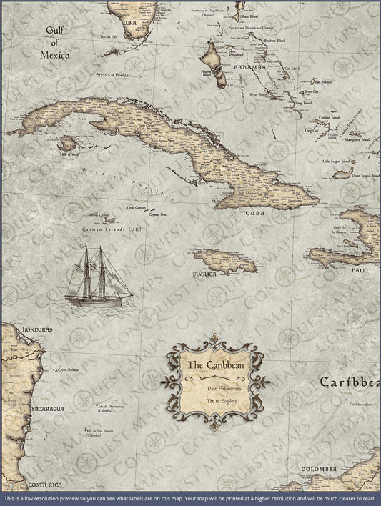 Push Pin Caribbean Map: Rustic Vintage (Pins Included)