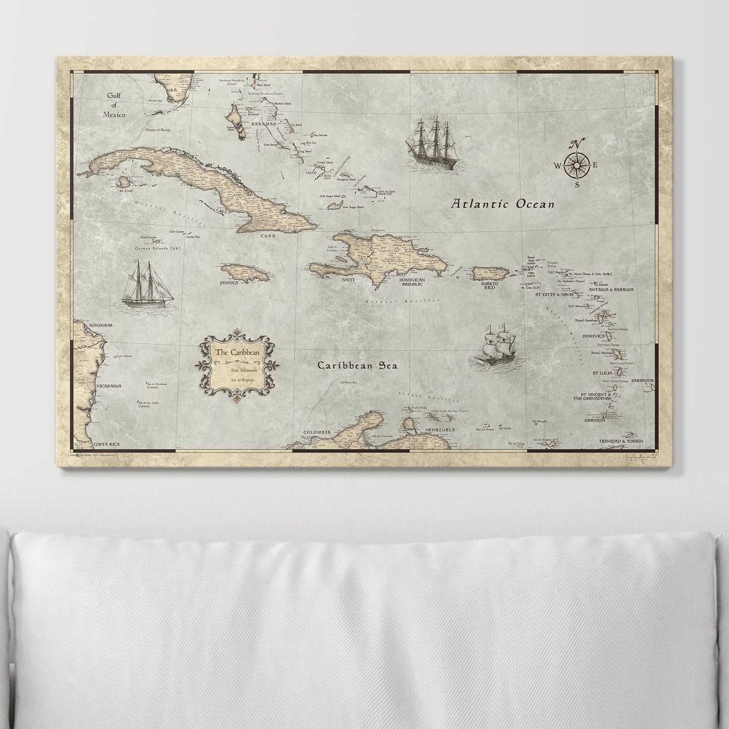 Push Pin Caribbean Map: Rustic Vintage (Pins Included)