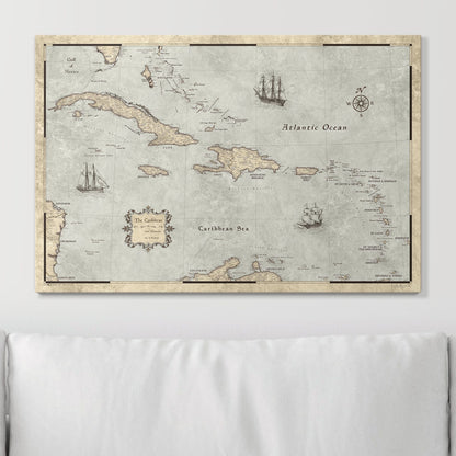 Push Pin Caribbean Map: Rustic Vintage (Pins Included)