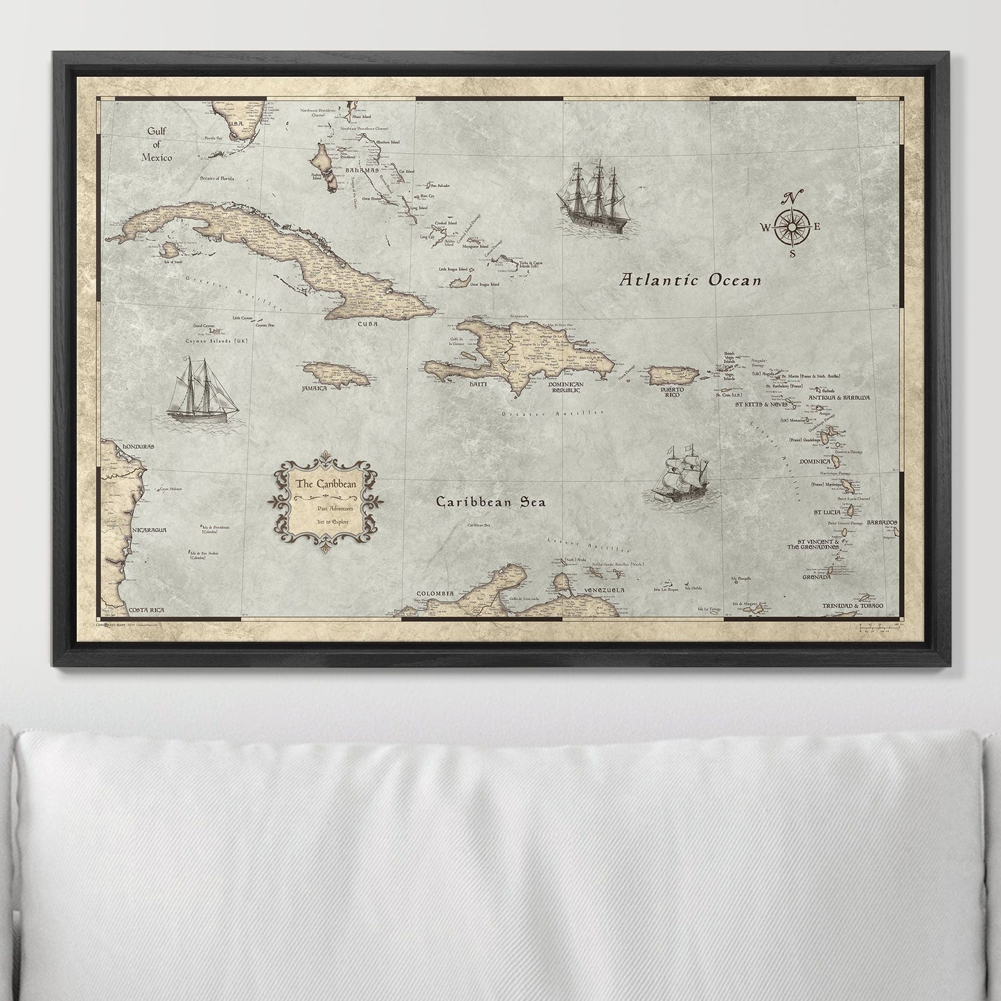 Push Pin Caribbean Map: Rustic Vintage (Pins Included)