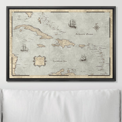Push Pin Caribbean Map: Rustic Vintage (Pins Included)