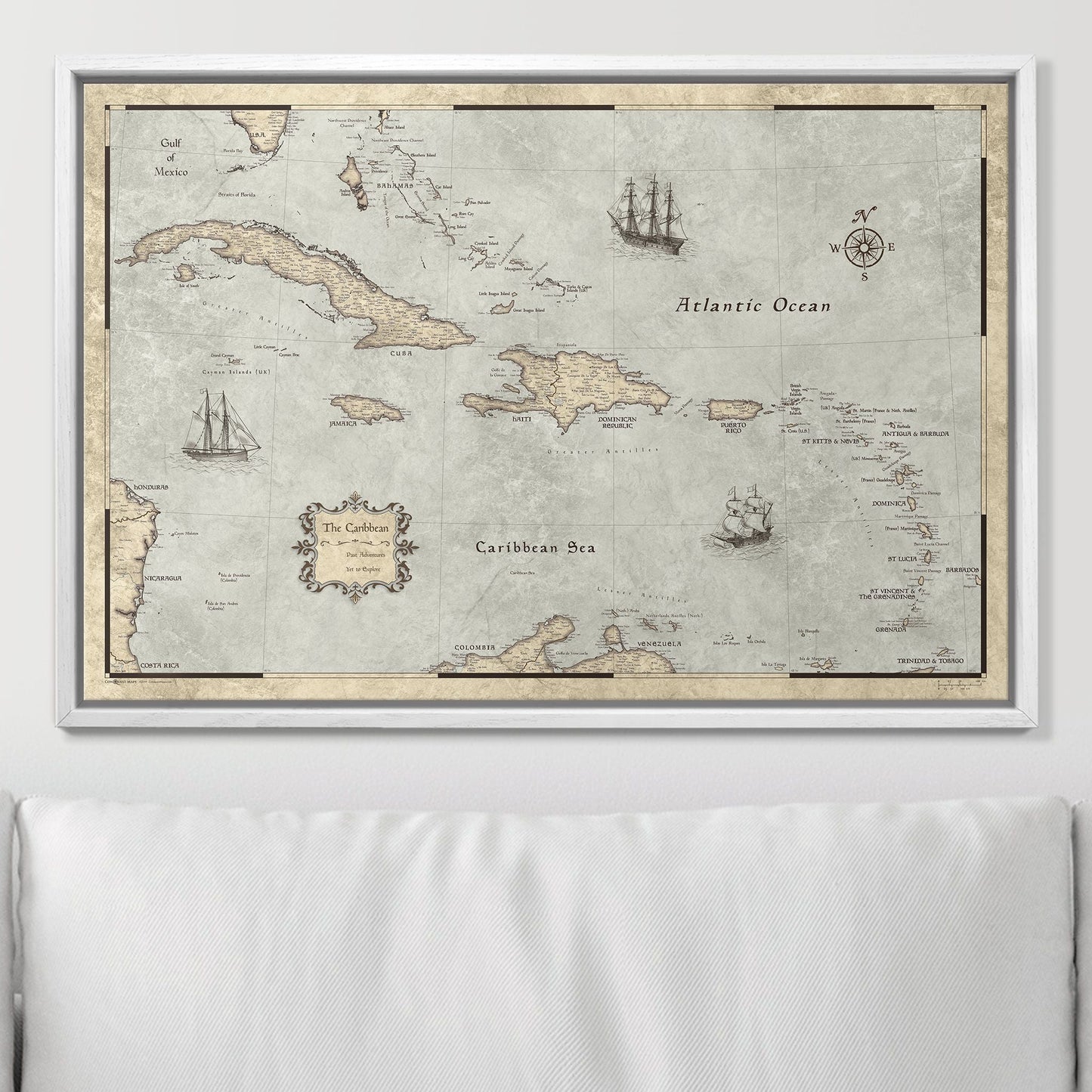 Push Pin Caribbean Map: Rustic Vintage (Pins Included)