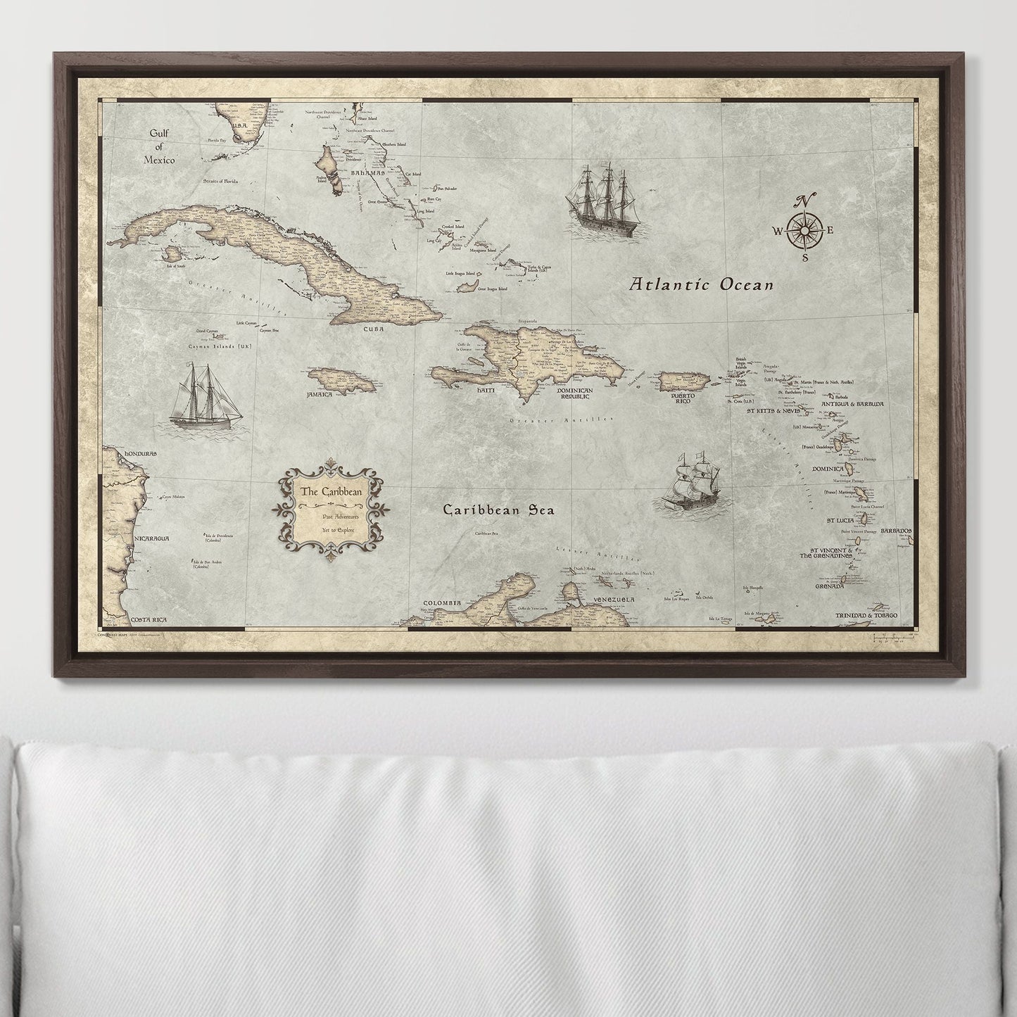 Push Pin Caribbean Map: Rustic Vintage (Pins Included)