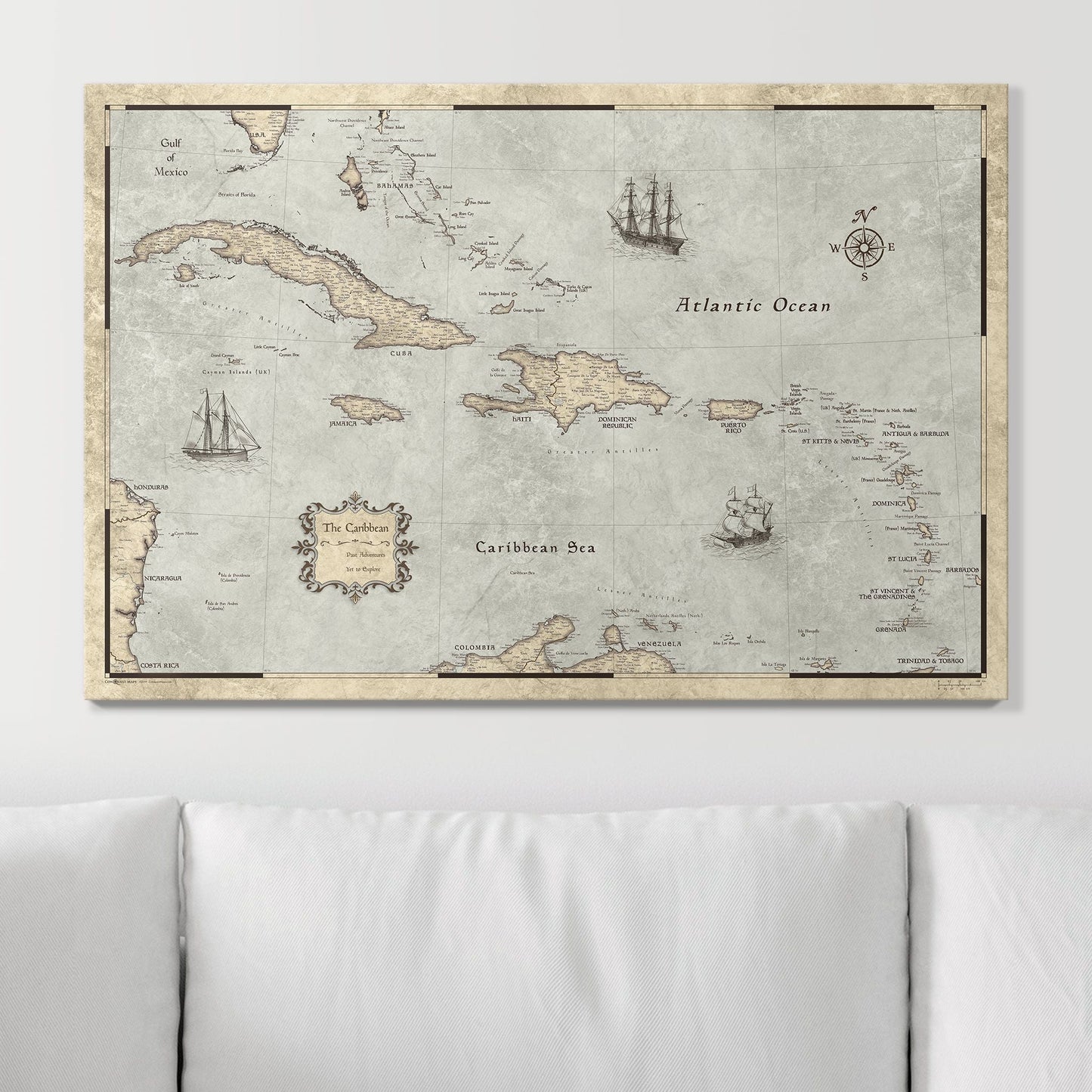 Push Pin Caribbean Map: Rustic Vintage (Pins Included)