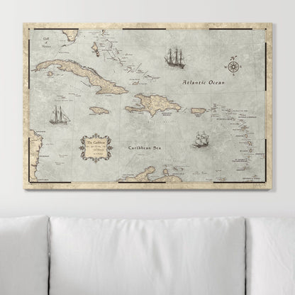 Push Pin Caribbean Map: Rustic Vintage (Pins Included)