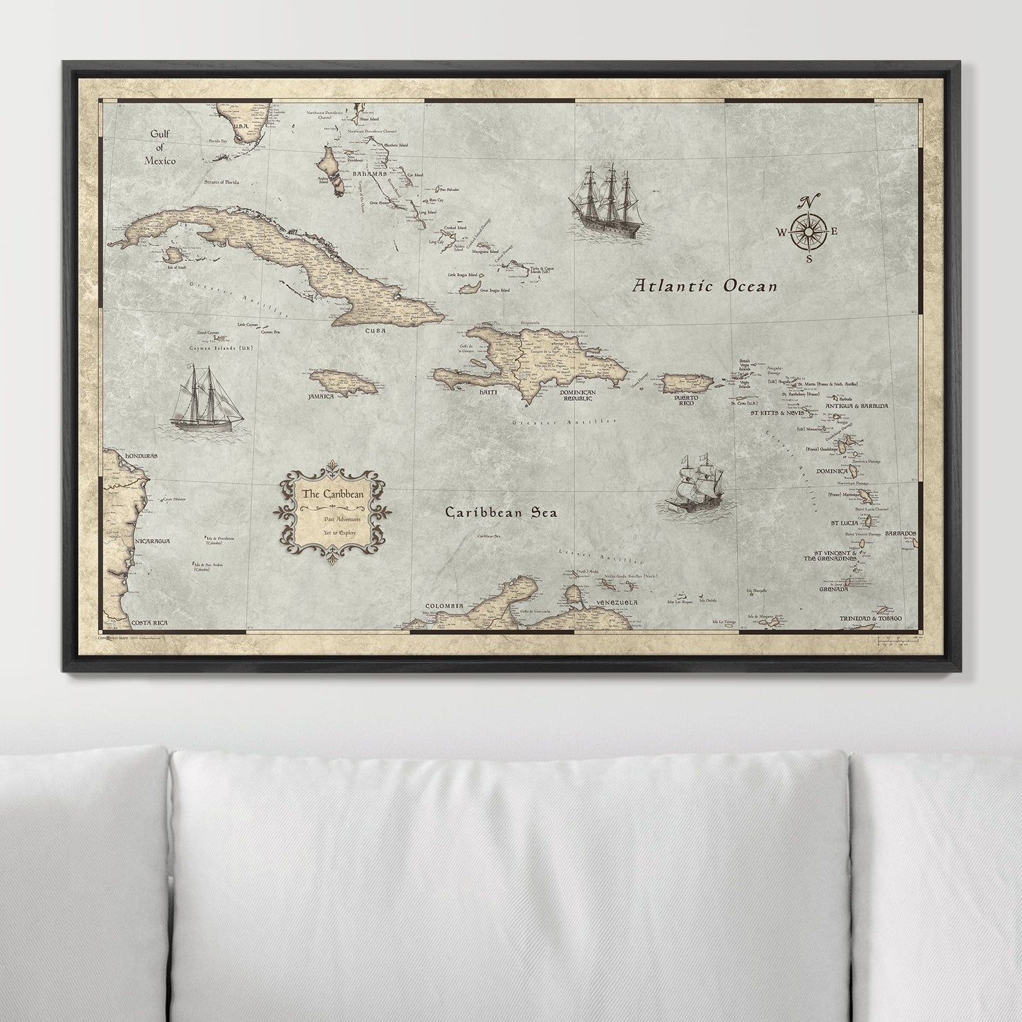 Push Pin Caribbean Map: Rustic Vintage (Pins Included)