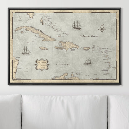Push Pin Caribbean Map: Rustic Vintage (Pins Included)