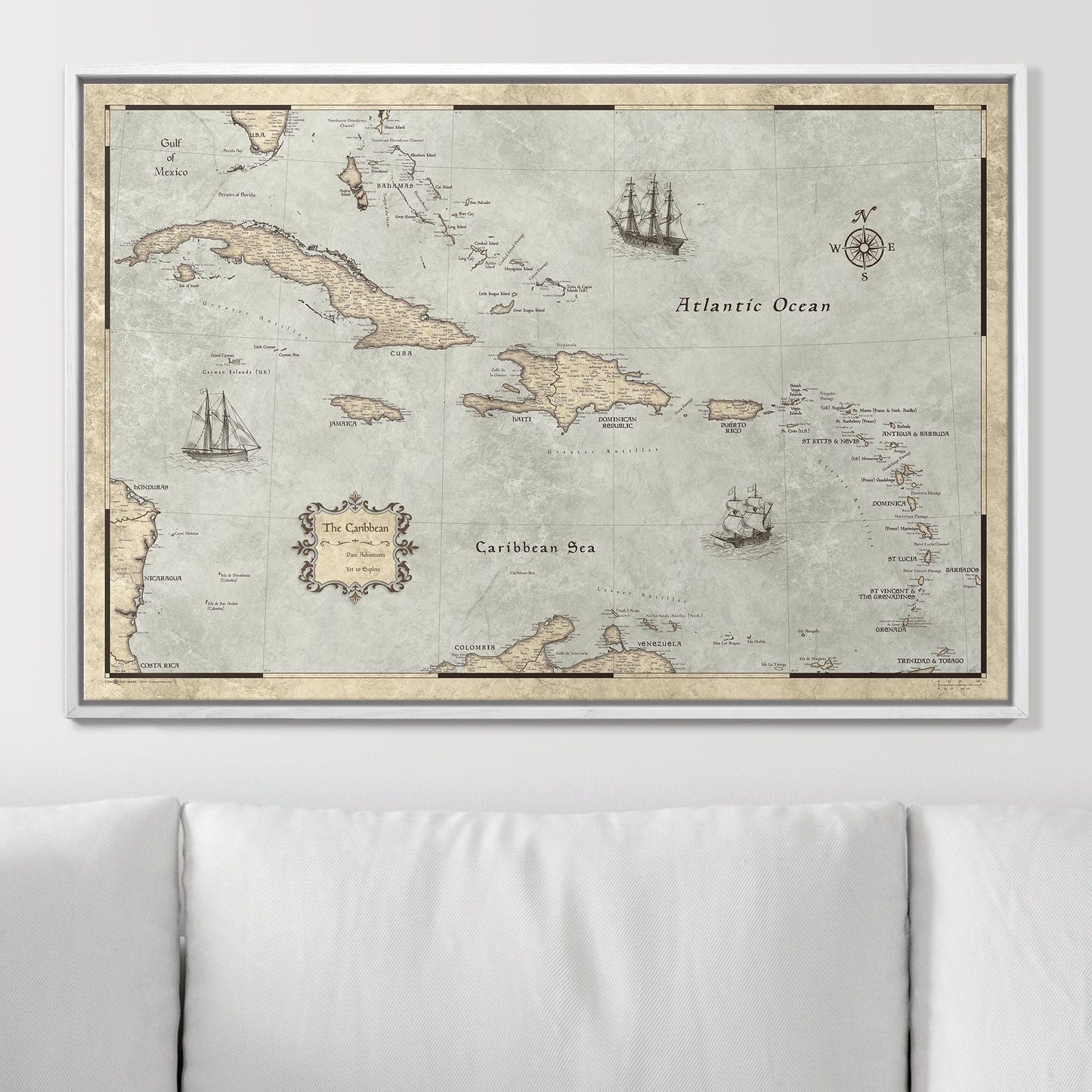 Push Pin Caribbean Map: Rustic Vintage (Pins Included)