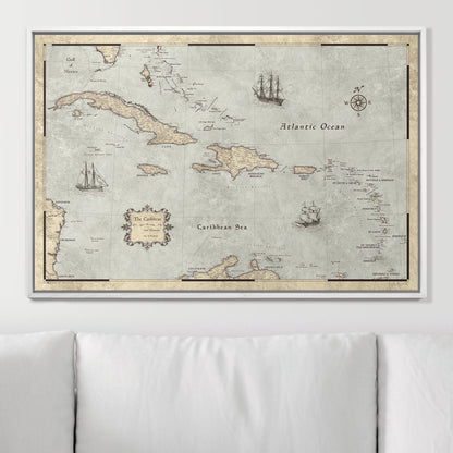Push Pin Caribbean Map: Rustic Vintage (Pins Included)