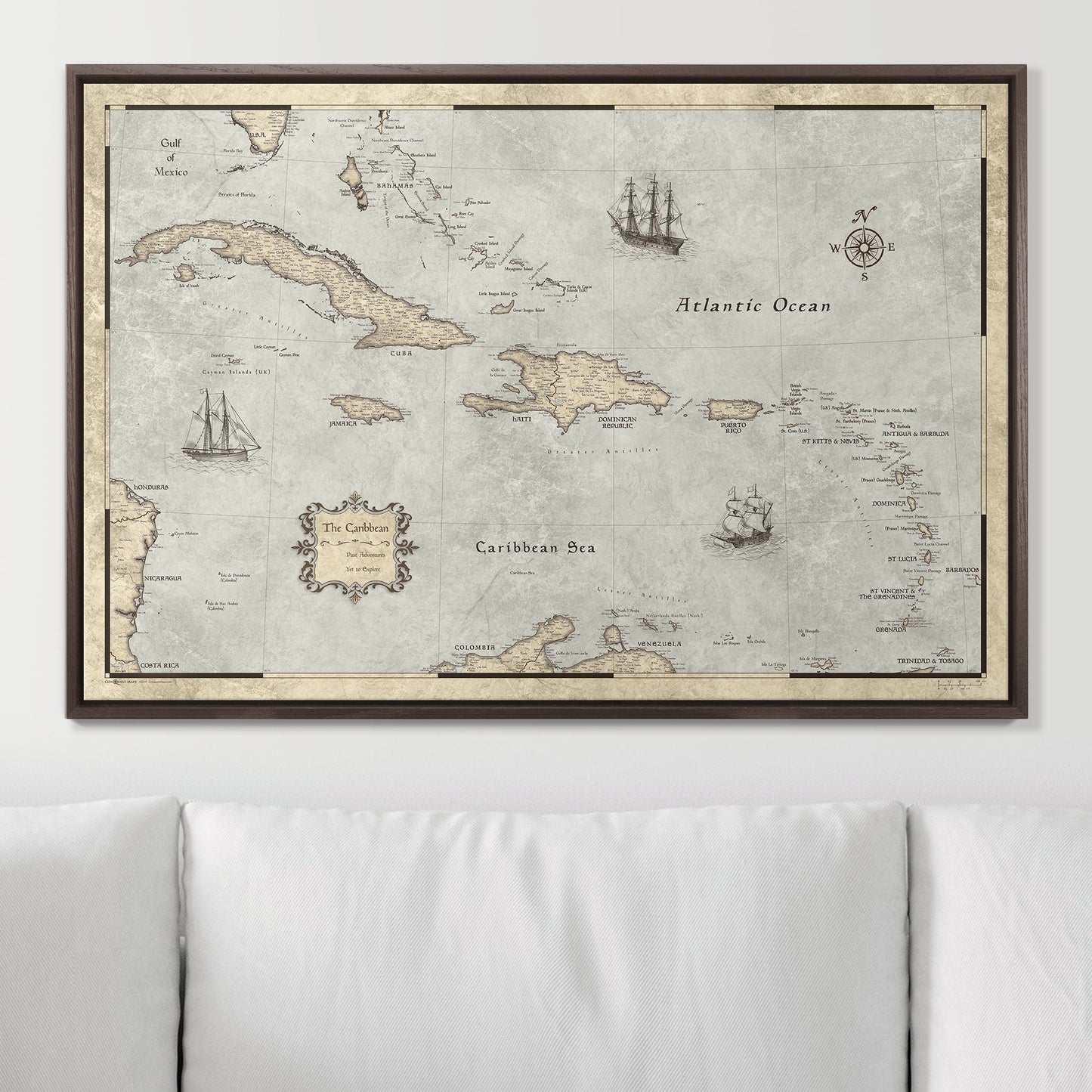 Push Pin Caribbean Map: Rustic Vintage (Pins Included)