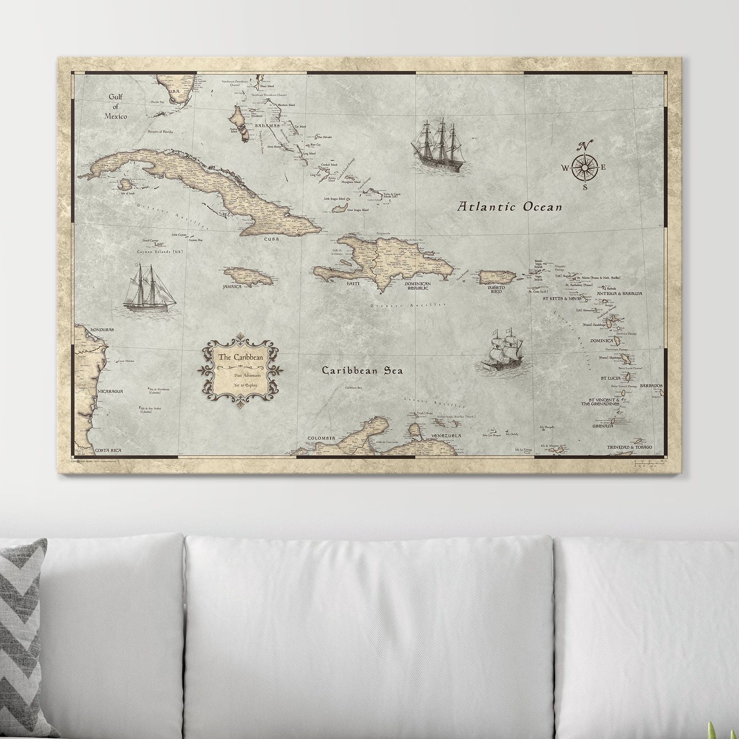 Push Pin Caribbean Map: Rustic Vintage (Pins Included)