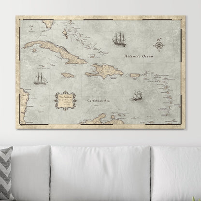 Push Pin Caribbean Map: Rustic Vintage (Pins Included)