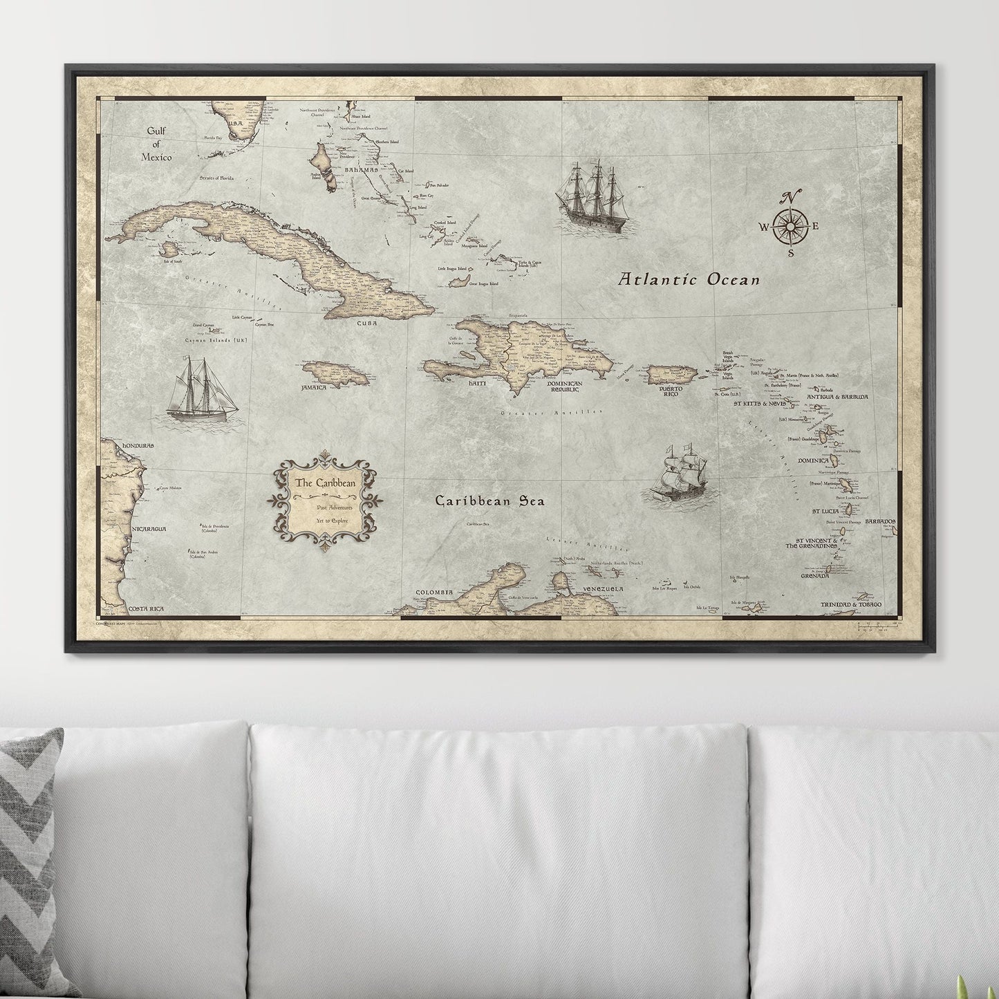 Push Pin Caribbean Map: Rustic Vintage (Pins Included)