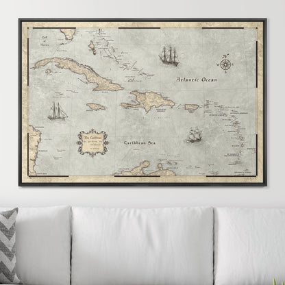Push Pin Caribbean Map: Rustic Vintage (Pins Included)