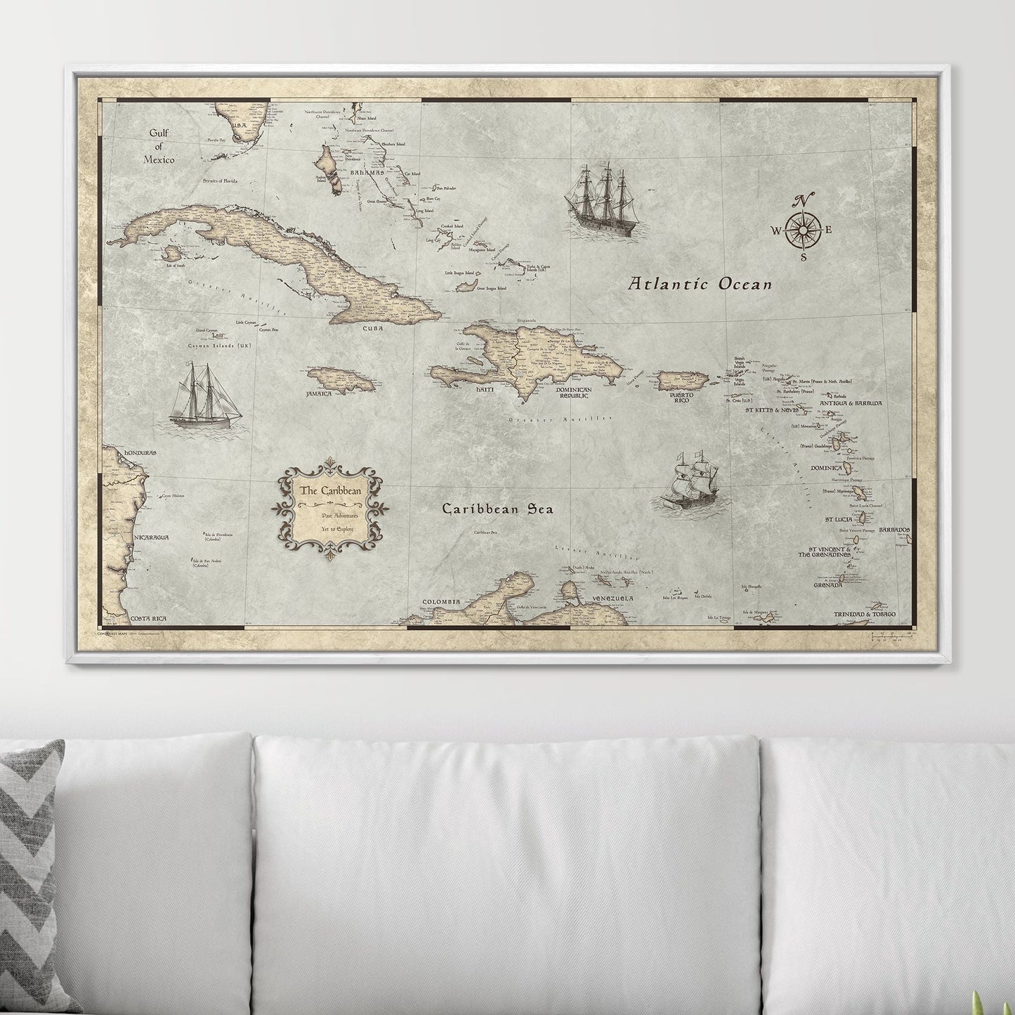Push Pin Caribbean Map: Rustic Vintage (Pins Included)
