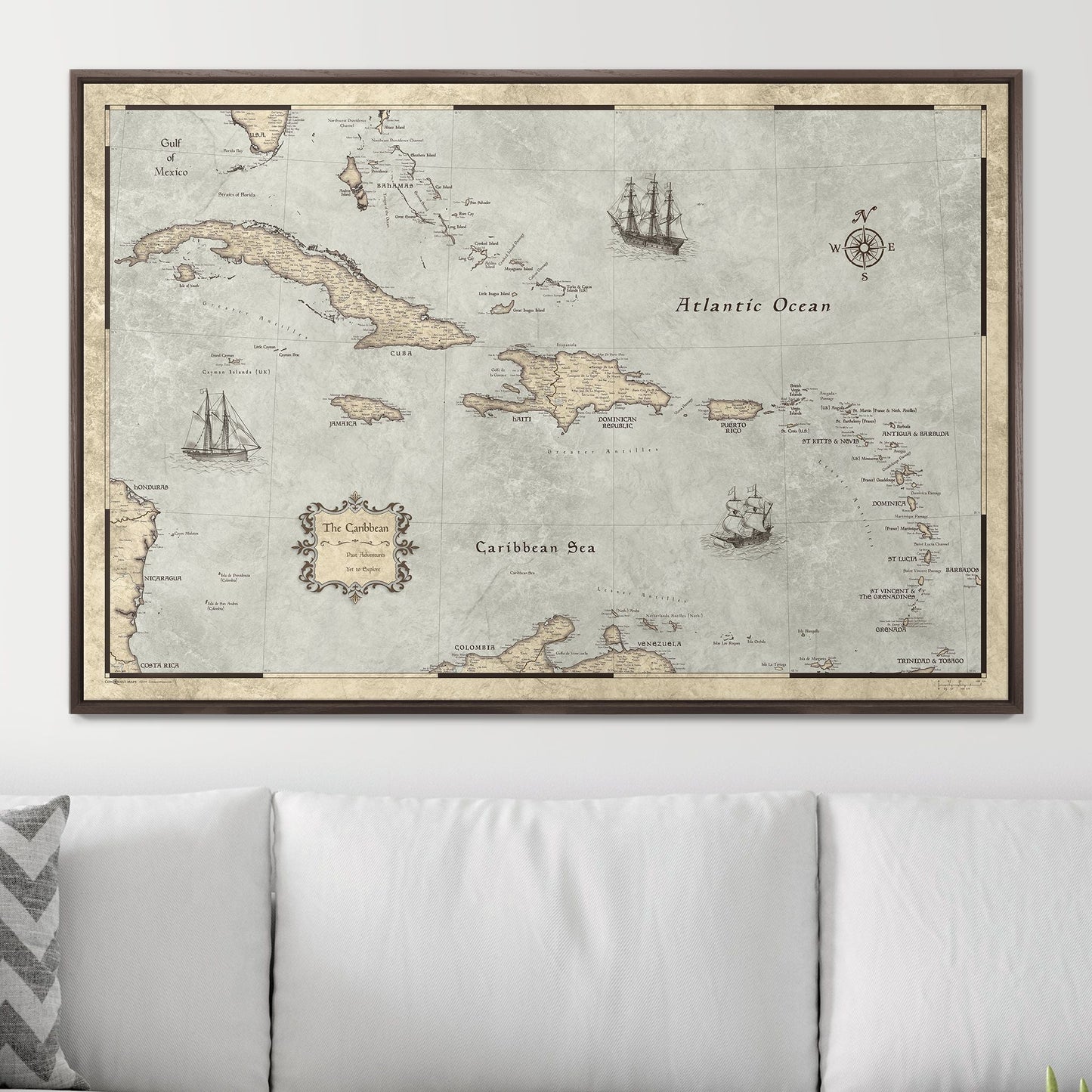 Push Pin Caribbean Map: Rustic Vintage (Pins Included)
