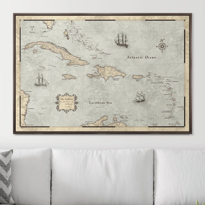 Push Pin Caribbean Map: Rustic Vintage (Pins Included)