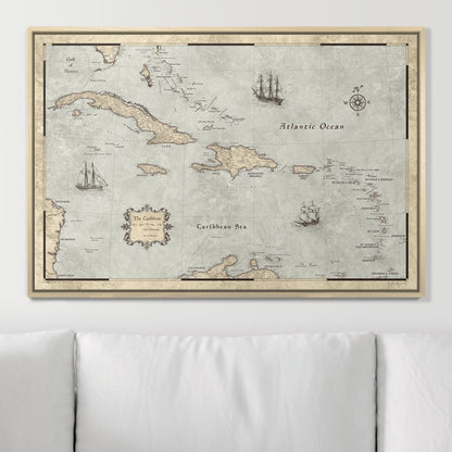 Push Pin Caribbean Map: Rustic Vintage (Pins Included)