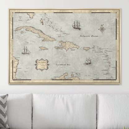 Push Pin Caribbean Map: Rustic Vintage (Pins Included)