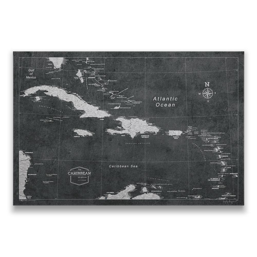 Push Pin Caribbean Map: Modern Slate (Pins Included)