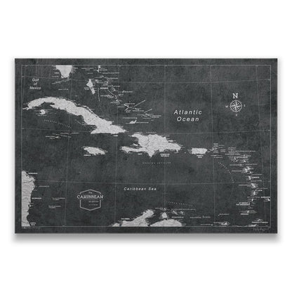 Push Pin Caribbean Map: Modern Slate (Pins Included)