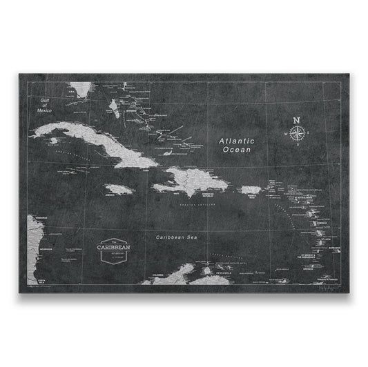 Push Pin Caribbean Map: Modern Slate (Pins Included)