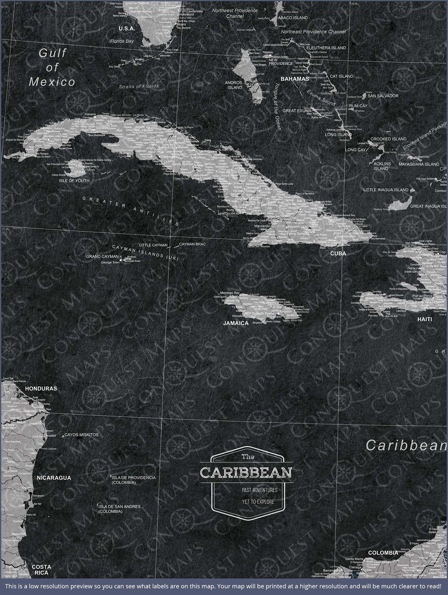 Push Pin Caribbean Map: Modern Slate (Pins Included)