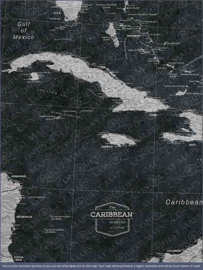 Push Pin Caribbean Map: Modern Slate (Pins Included)