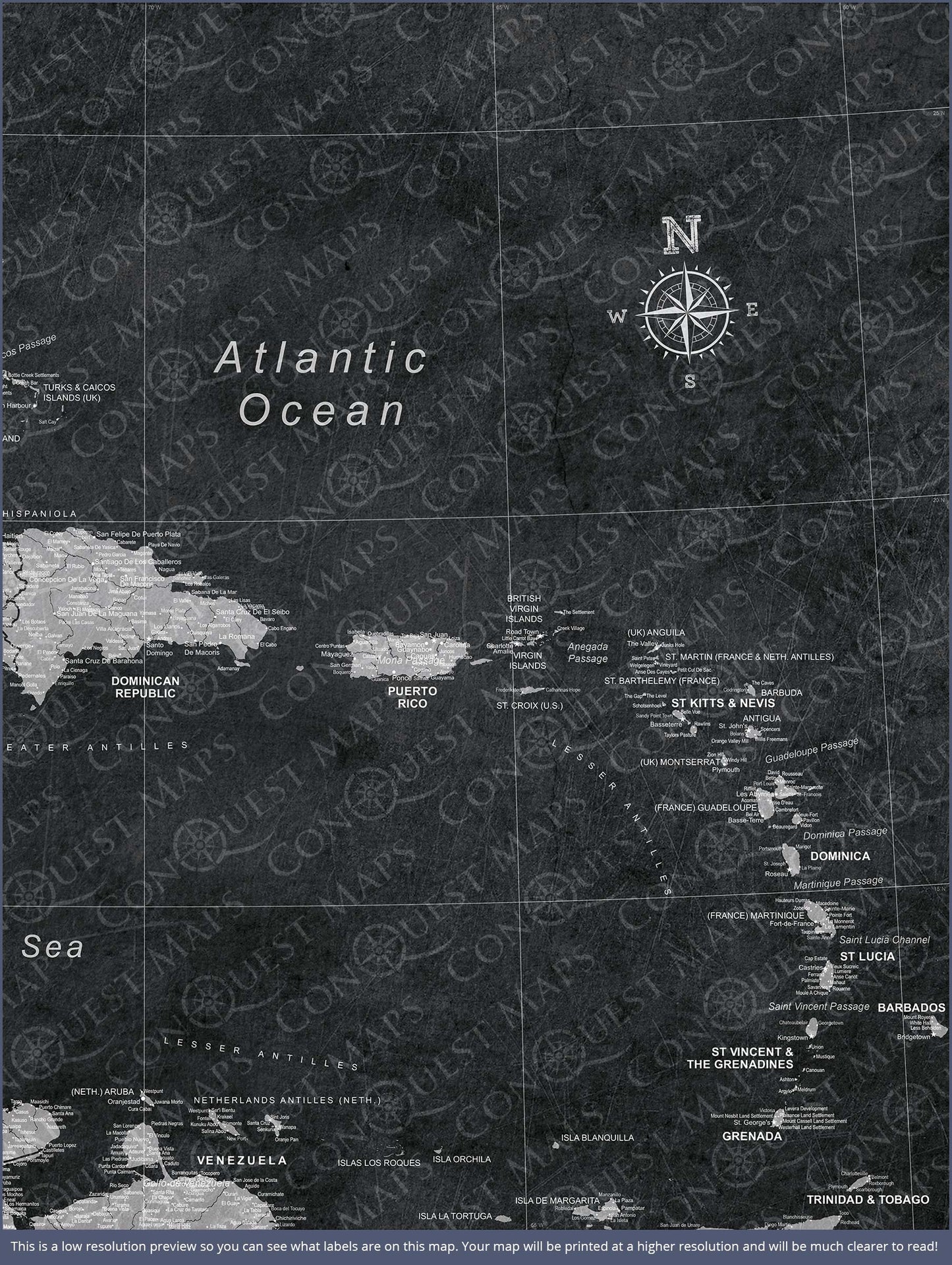 Push Pin Caribbean Map: Modern Slate (Pins Included)