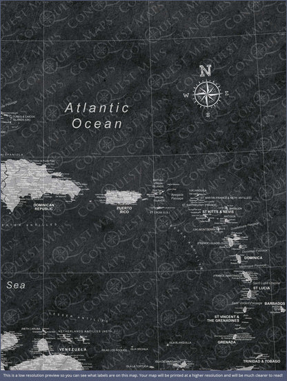 Push Pin Caribbean Map: Modern Slate (Pins Included)
