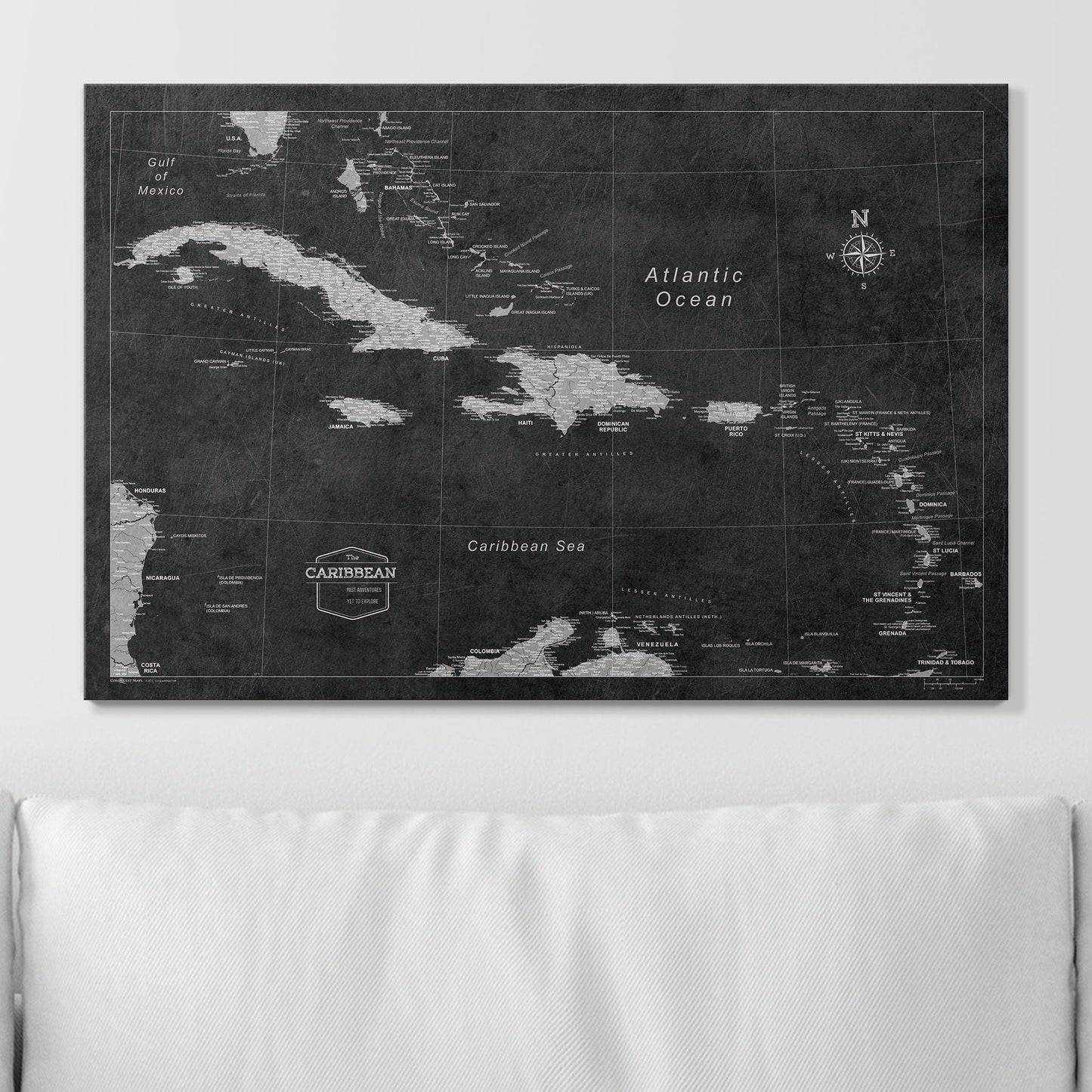 Push Pin Caribbean Map: Modern Slate (Pins Included)