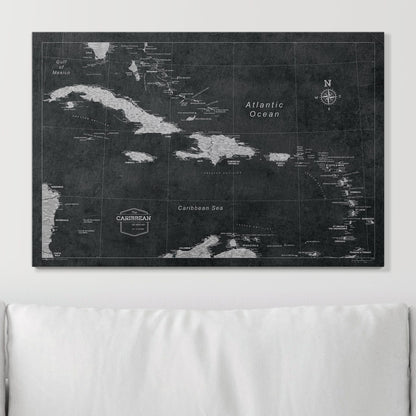 Push Pin Caribbean Map: Modern Slate (Pins Included)