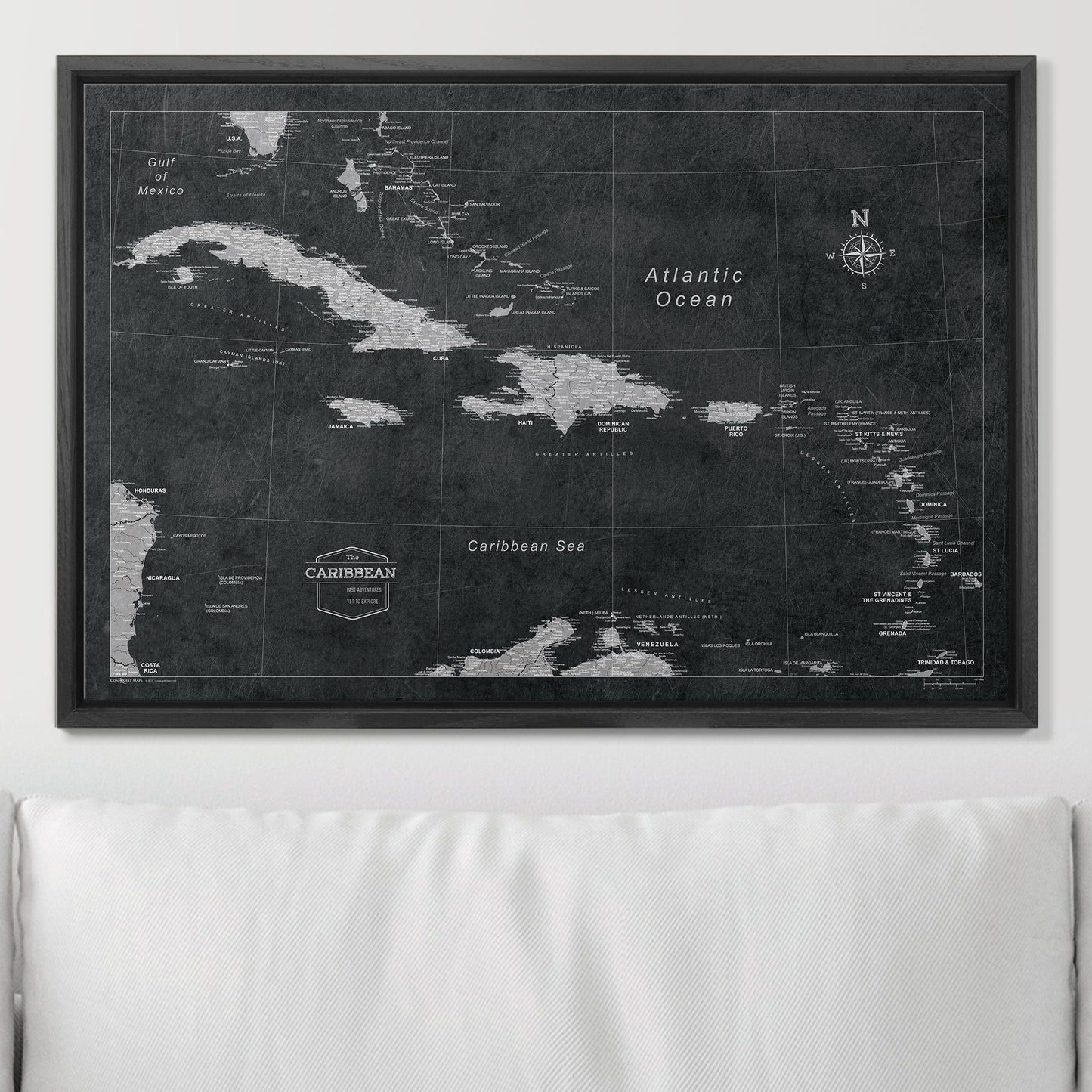Push Pin Caribbean Map: Modern Slate (Pins Included)