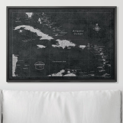 Push Pin Caribbean Map: Modern Slate (Pins Included)