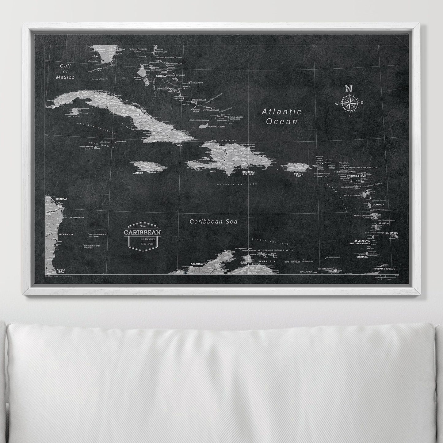 Push Pin Caribbean Map: Modern Slate (Pins Included)