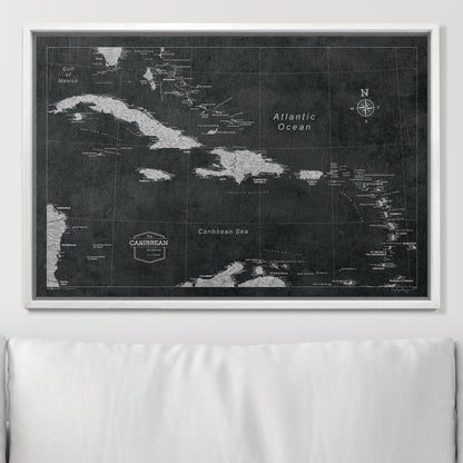 Push Pin Caribbean Map: Modern Slate (Pins Included)