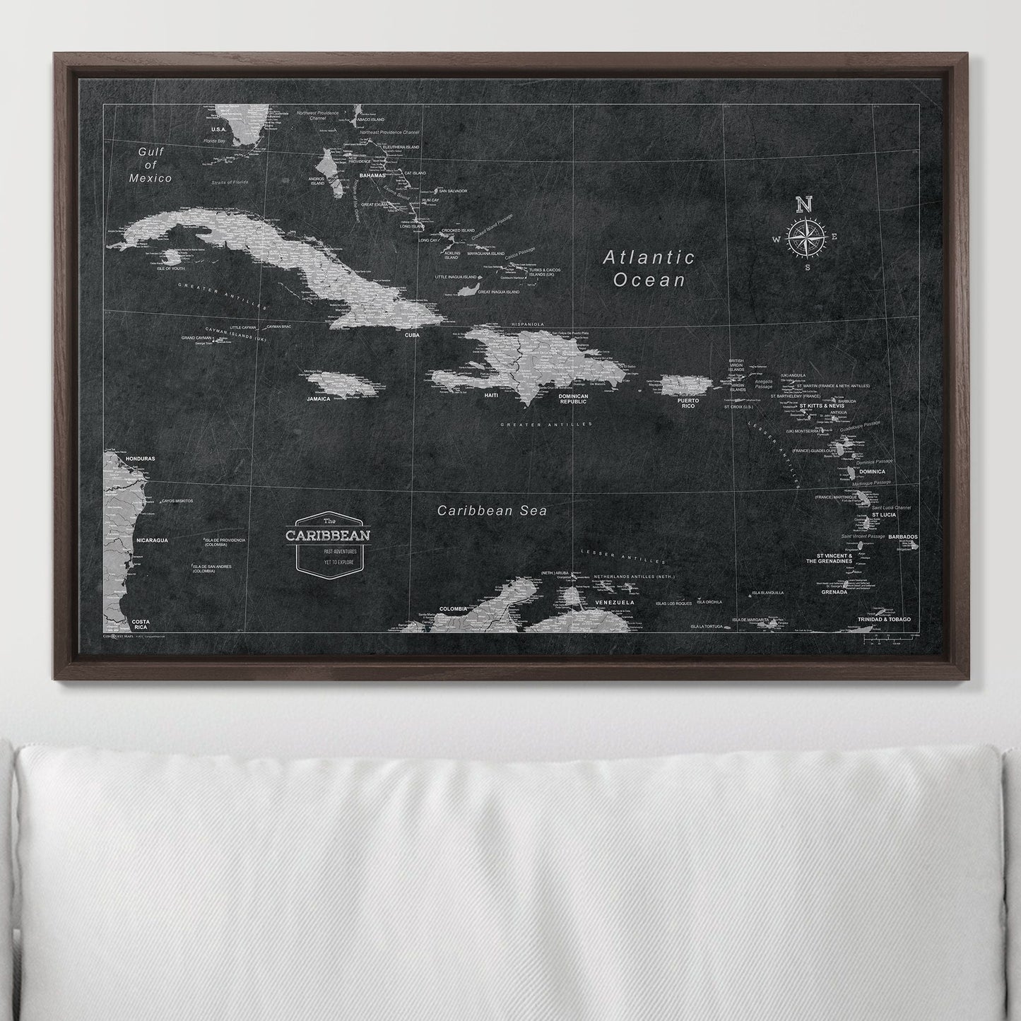 Push Pin Caribbean Map: Modern Slate (Pins Included)