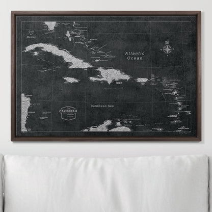 Push Pin Caribbean Map: Modern Slate (Pins Included)