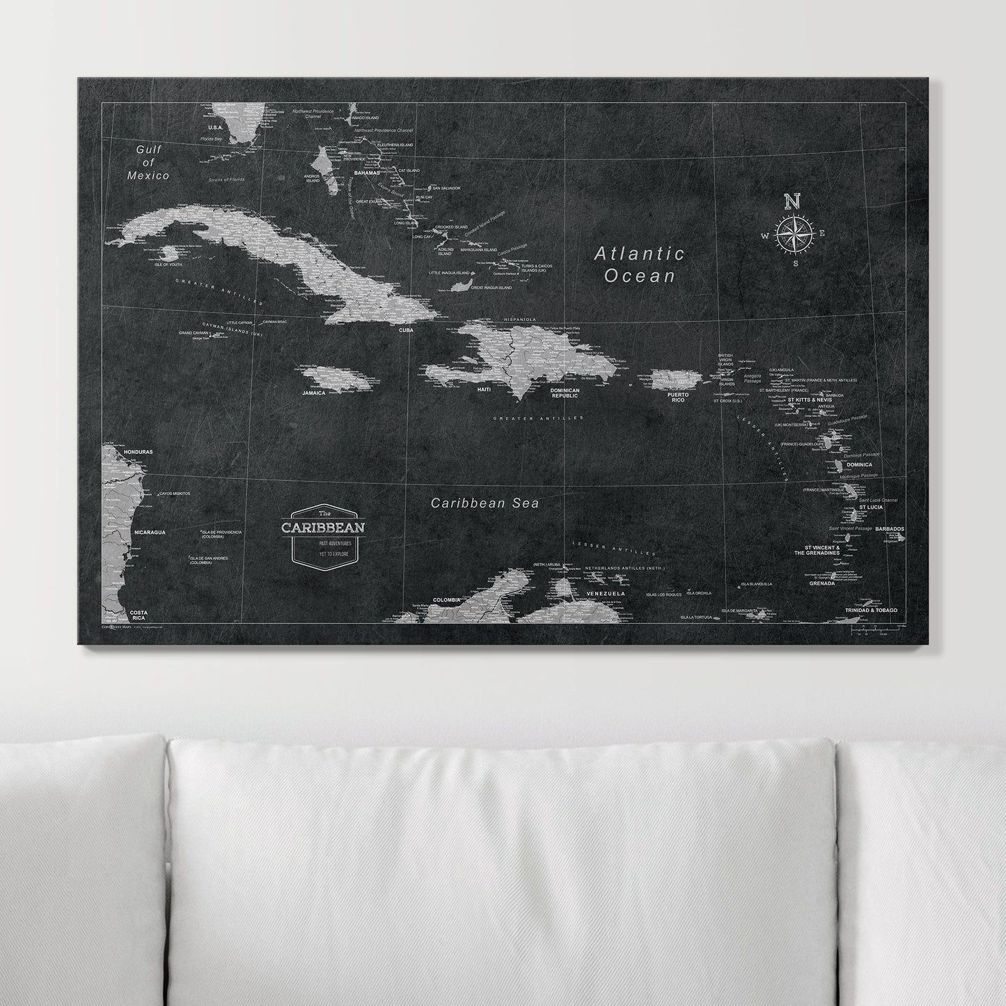 Push Pin Caribbean Map: Modern Slate (Pins Included)