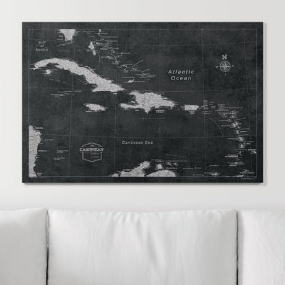 Push Pin Caribbean Map: Modern Slate (Pins Included)