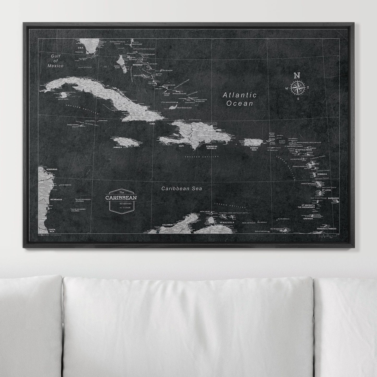 Push Pin Caribbean Map: Modern Slate (Pins Included)