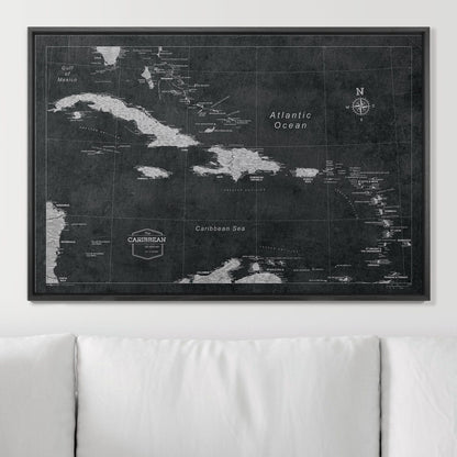 Push Pin Caribbean Map: Modern Slate (Pins Included)